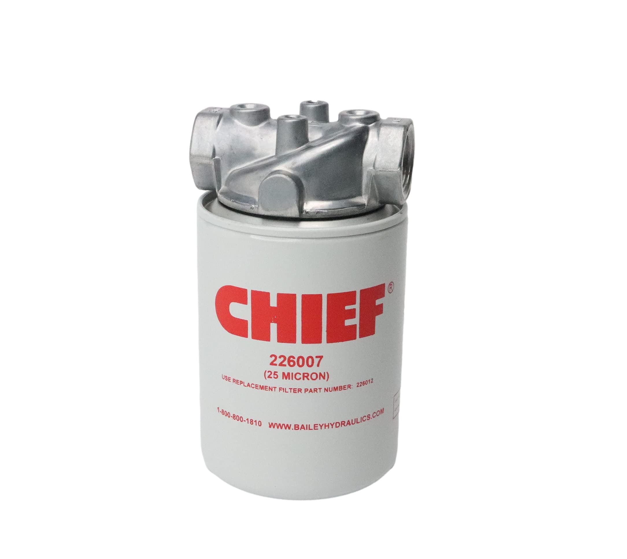 Chief Spin-On Oil Filter - Hydraulic Filter Assembly - 25 GPM, 250 PSI, 3/4" NPTF Port, 1"-12 Thread - 25 Micron Filtration, Model 226007