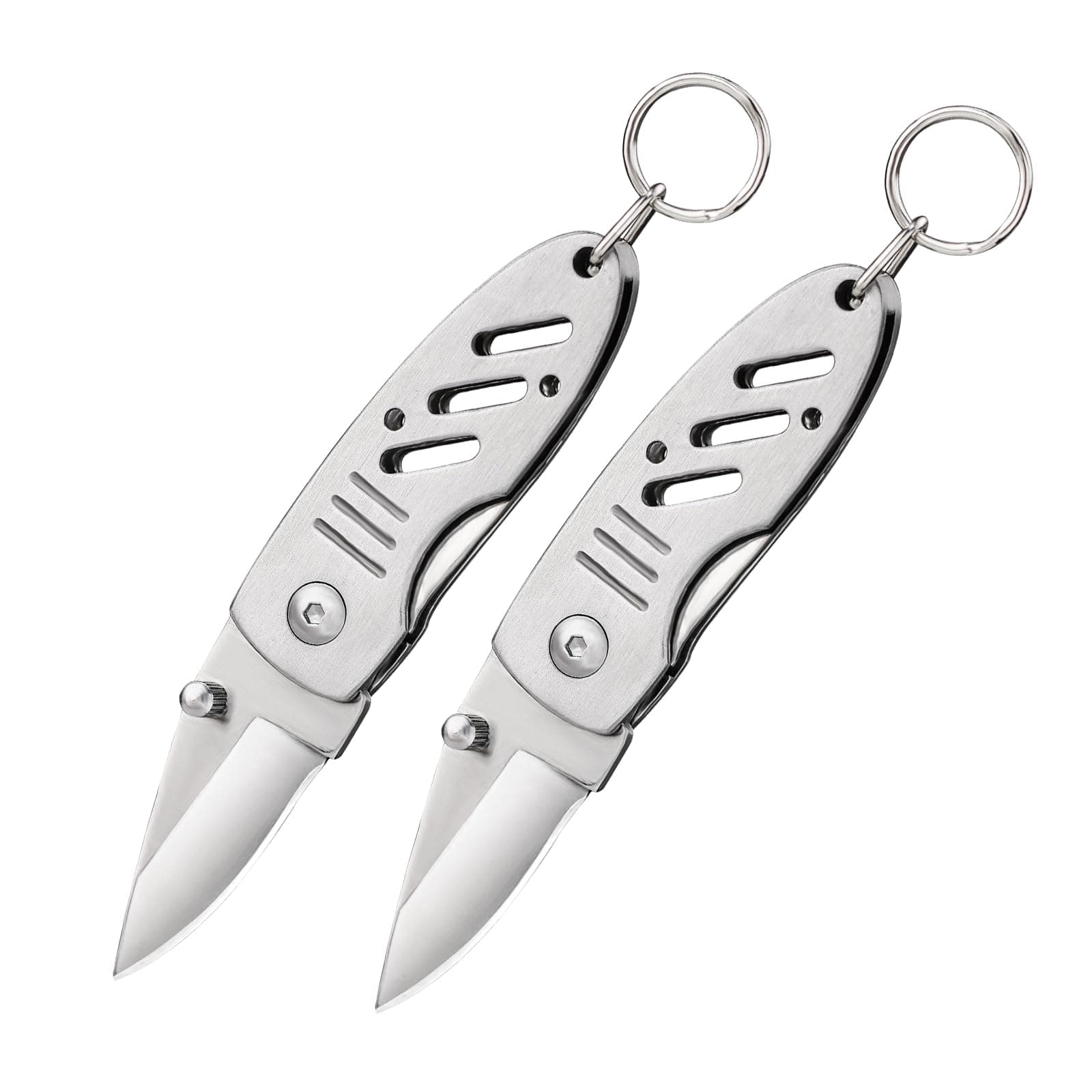BARRYSAIL Mini Keychain Knife, 2pcs Small Folding Pocket Knives with Liner Lock, 1.6 Inch Blade, Every Day Carry Tool for Men & Women (Silver)