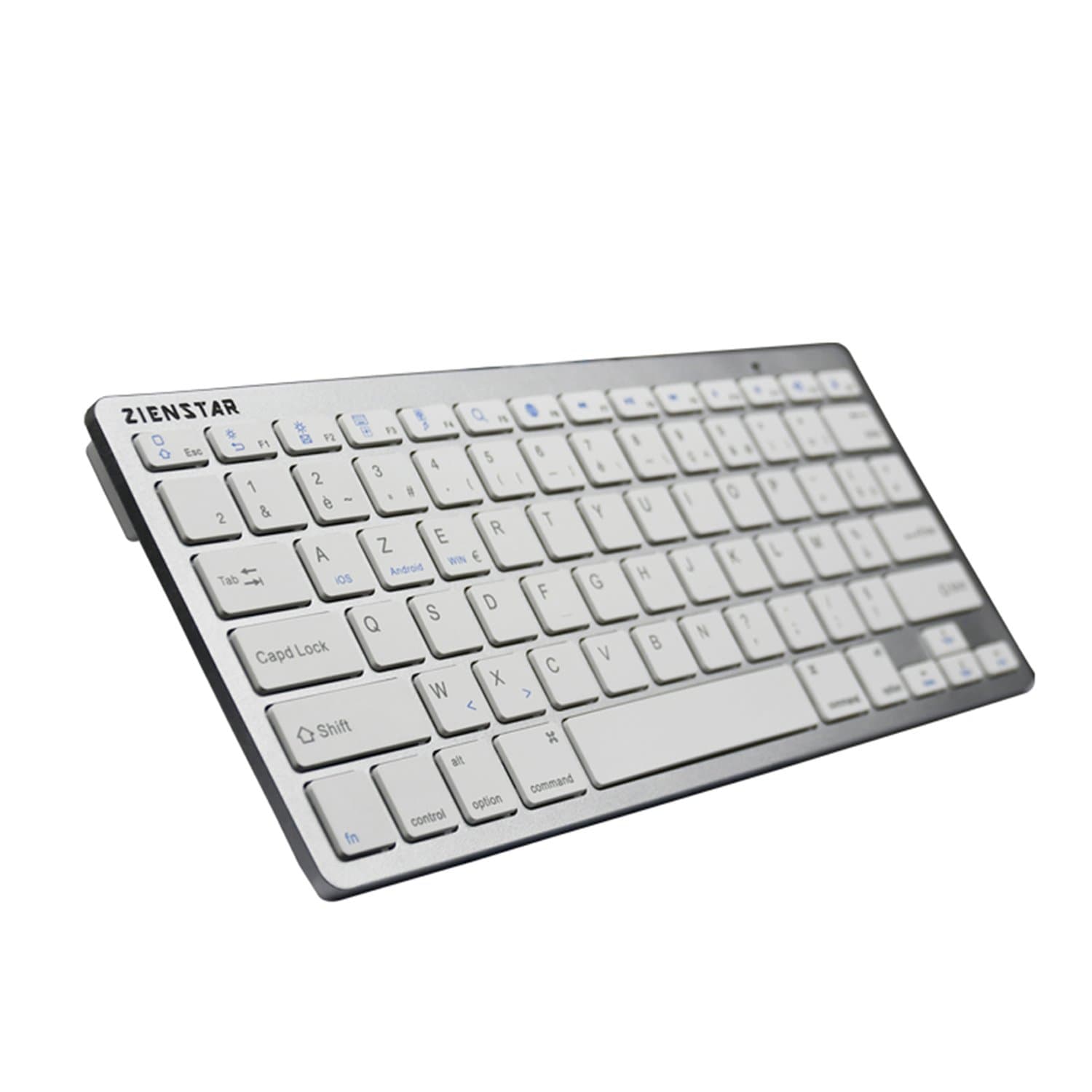 Zienstar – ultra thin wireless bluetooth keyboard for Android Windows Tablet, iPad, iPhone and Tablet – AZERTY Layout (Silvery White)