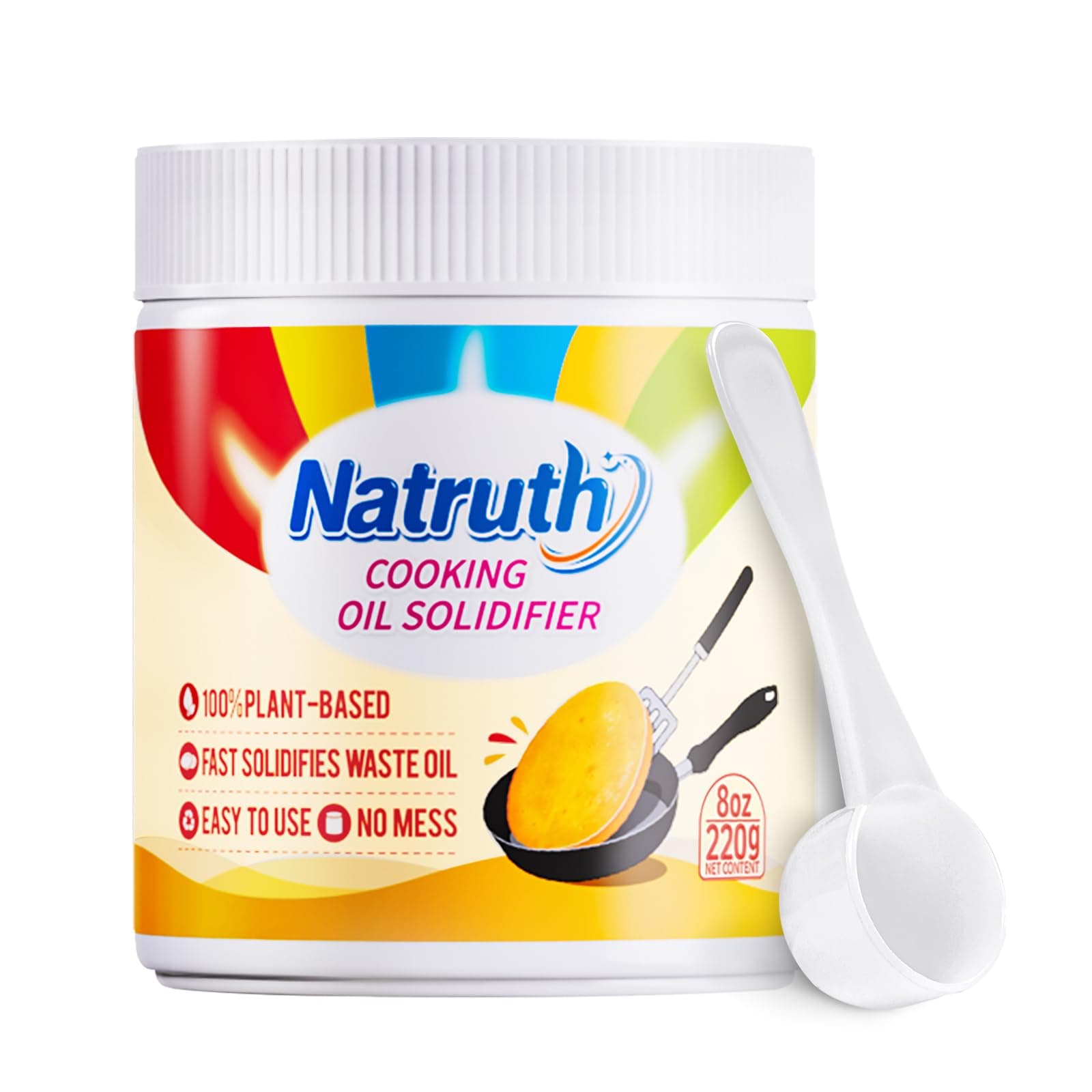 NATRUTH Cooking Oil Solidifier Powder, 100% Plant-Based, Solidifies Up to 25 Cups, Grease Hardener for Easy and Mess-Free Disposal of Fry Oil 8 oz