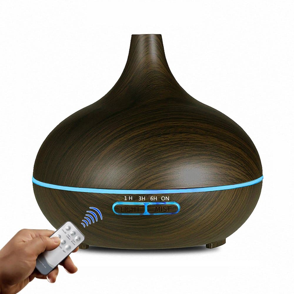 Remote Control Essential Oil Diffuser Ultrsonic Cool Mist Aroma Oil Diffuser Humidifier ,Wood Grain Diffuser for Essential Oils Aromatherapy Large Capacity (500ml Black Remote Control)