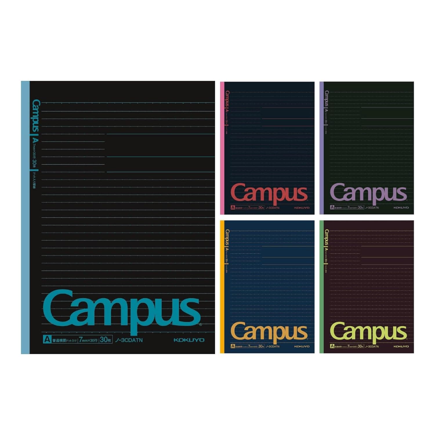 Kokuyo Notebook, Campus Notebook, B5, Pack of 5, Dot Rule, A-Rule, Black Color, No-3CDATNX5
