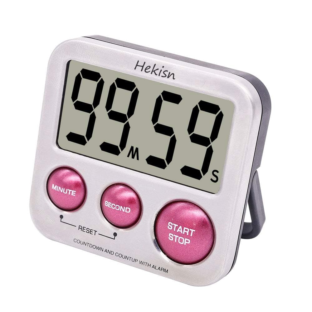Hekisn Best Digital Kitchen Timer, Digital Stainless Steel Cooking Timer with Large Screen Strong Magnet Back, Kickstand, Auto Shut-Off for Kitchen Cooking Baking, Reminder for Student