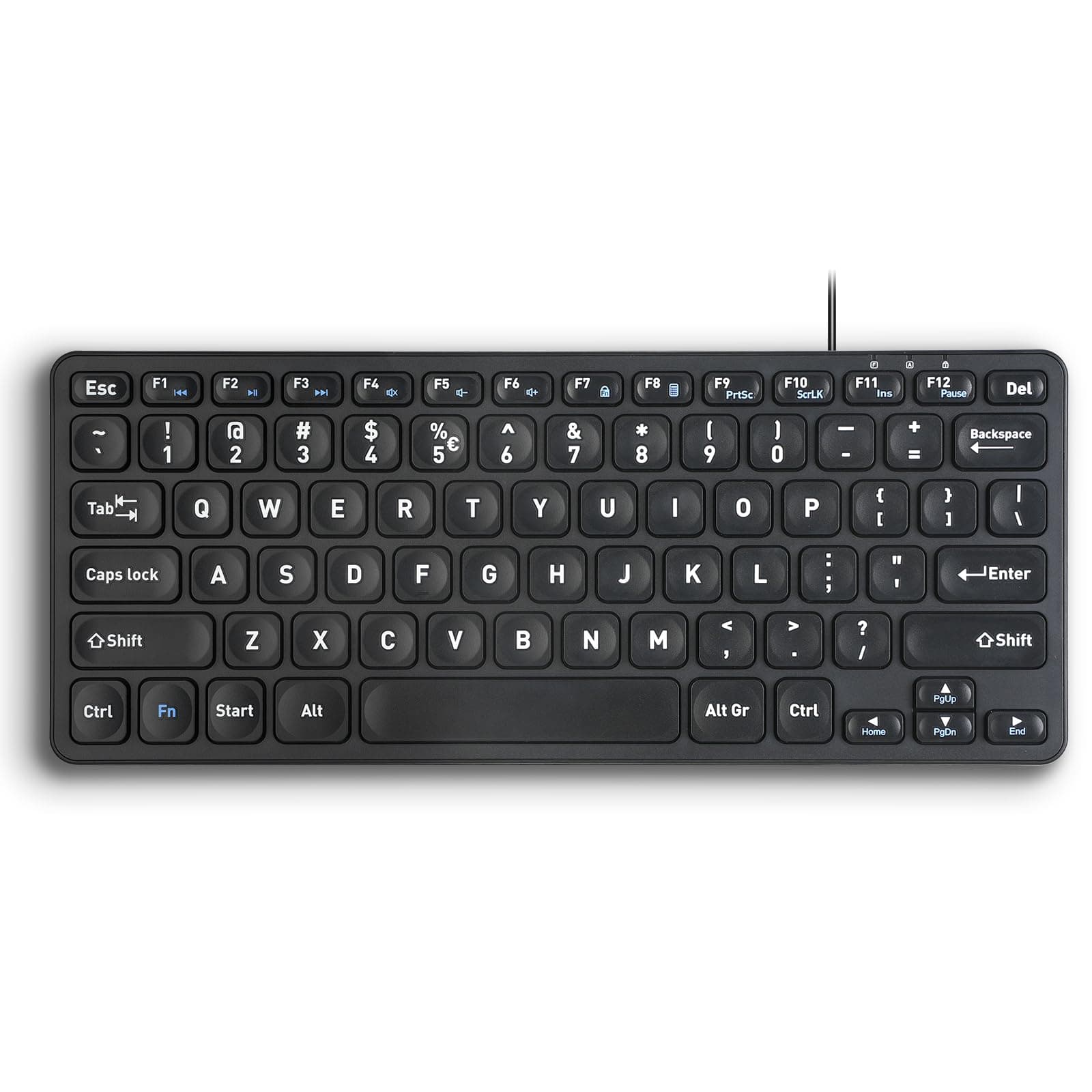 Perixx PERIBOARD-416 Wired Mini USB Keyboard with 4 Hubs - X Type Scissor Keys - Big Print Keys - Detachable USB-C/A Cable - US English