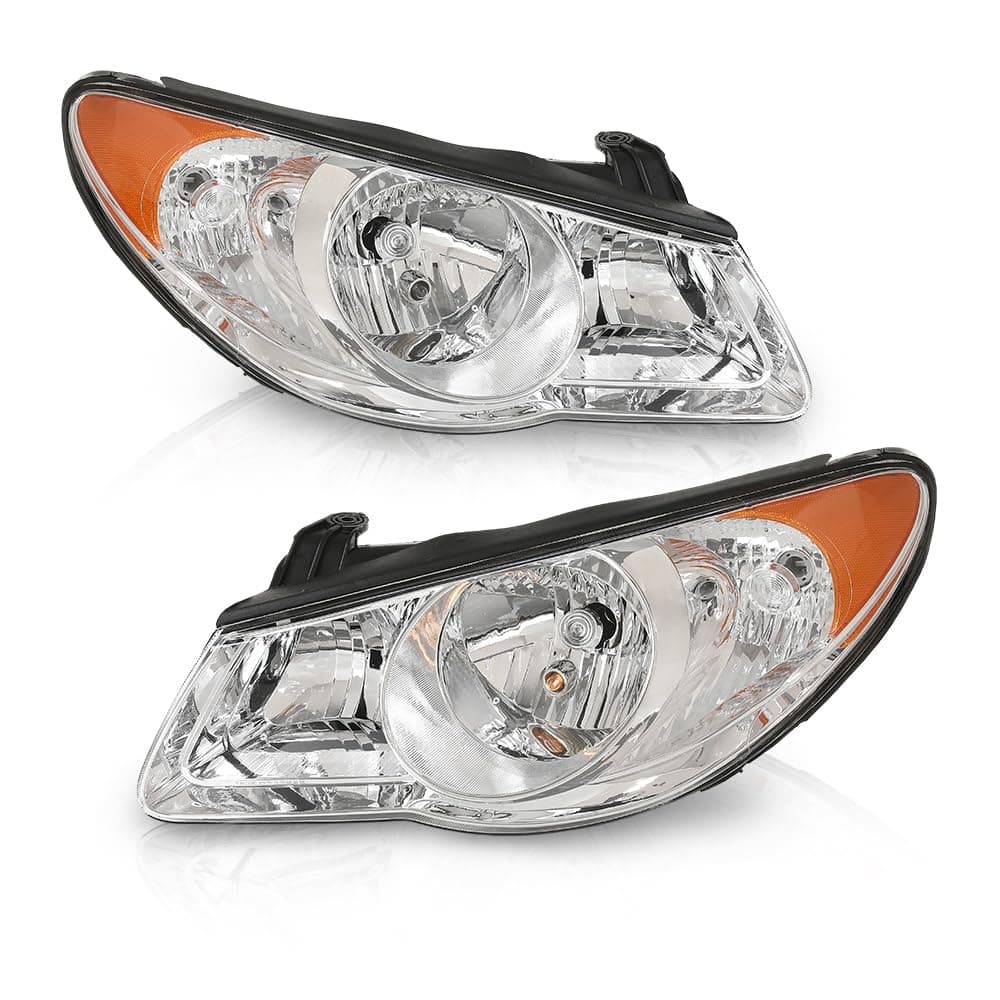 G-PLUS Headlight Assembly Halogen Pair, Fit For Elantra 2007 2008 2009 2010 Headlamp Left and Right, HY2502138 HY2503138 Clear Lens Chrome Housing