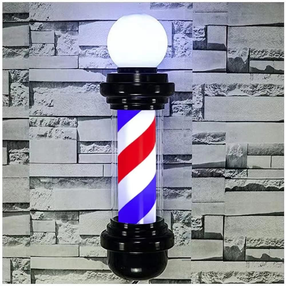 MIUXIU 27'' Wall-Mounted Barber Pole Led Light, Red, White, Blue Stripes, Waterproof, for Salon