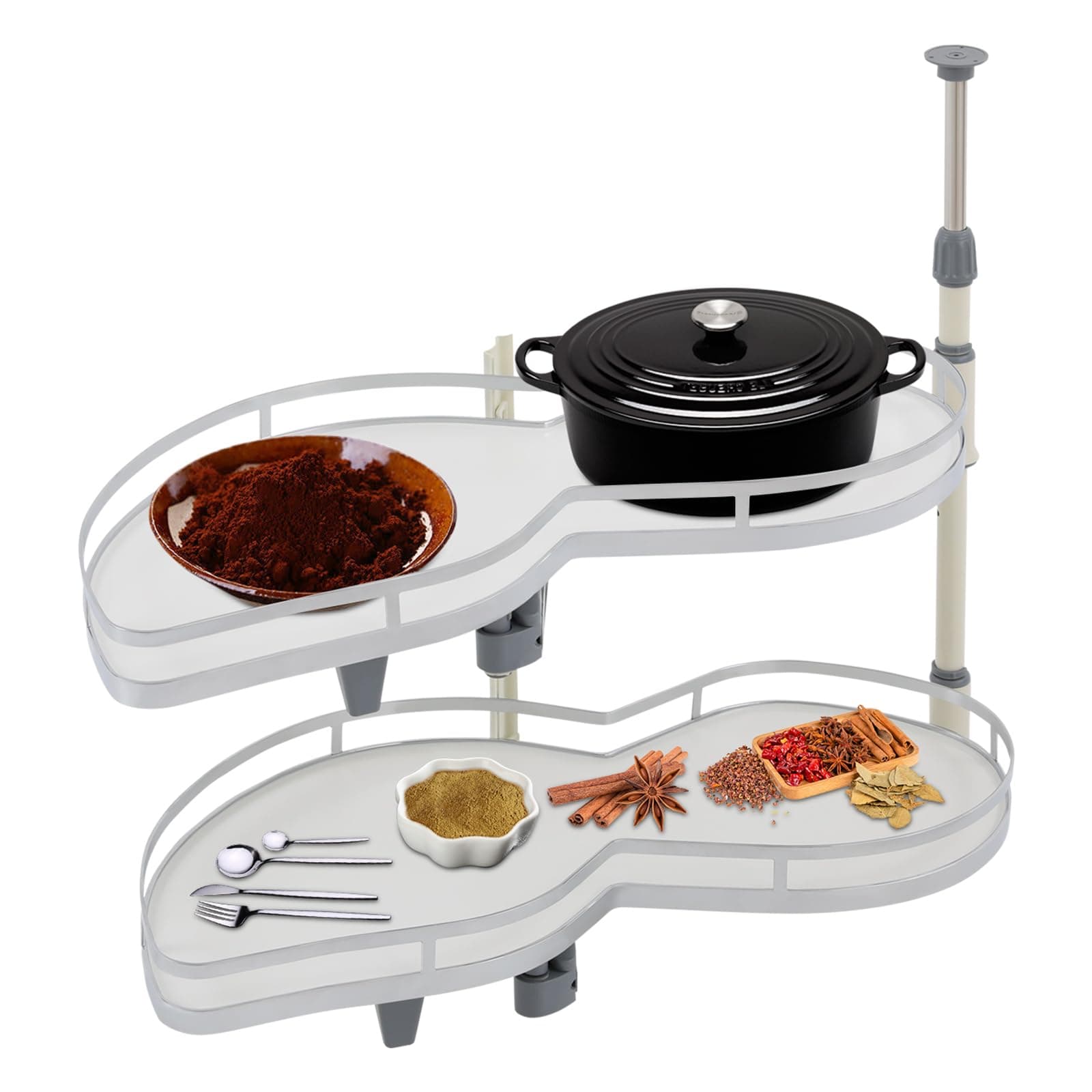 Blind Corner Cabinet Pull Out 2 Tier Swing Tray for Blind Corner Cabinet Corners Cabinets Pull Out for Kitchen Cabinets 33.07lbs Each Tier Load Bearing Height Adjustable 23.62-29.53in (Left, White)