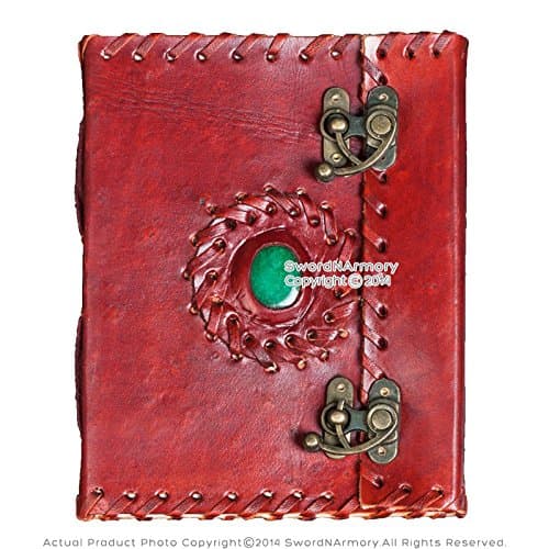 Medieval Gears Brand Medieval Renaissance Leather Journal Diary Notebook Notepad w/Lock & Green Stone Office Product