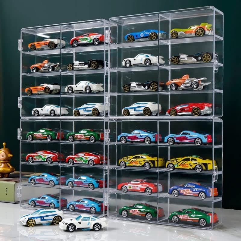 Yyds 1:64 Display Case,8 Compartments Clear Showcase Organizer,Matchbox Cabinet For Mini Cars, Hot Wheels，4 Pack Case