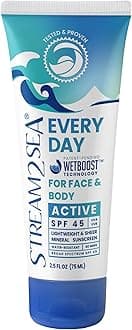 SPF 45 Every Day Active Mineral Sunscreen | 2.5 Fl Oz Biodegradable & Reef Safe Sunscreen for Face & Body | Non-Greasy, Lightweight & Sheer Mineral Protection Against UVA & UVB by Stream2Sea