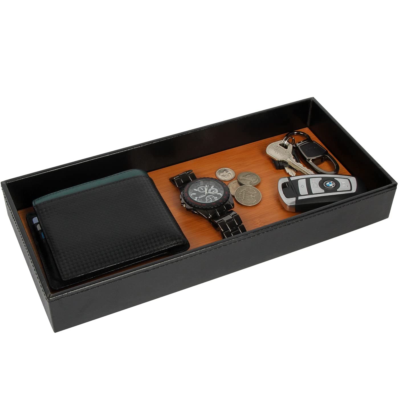 Leather Bamboo Valet Tray For Men-MK205A