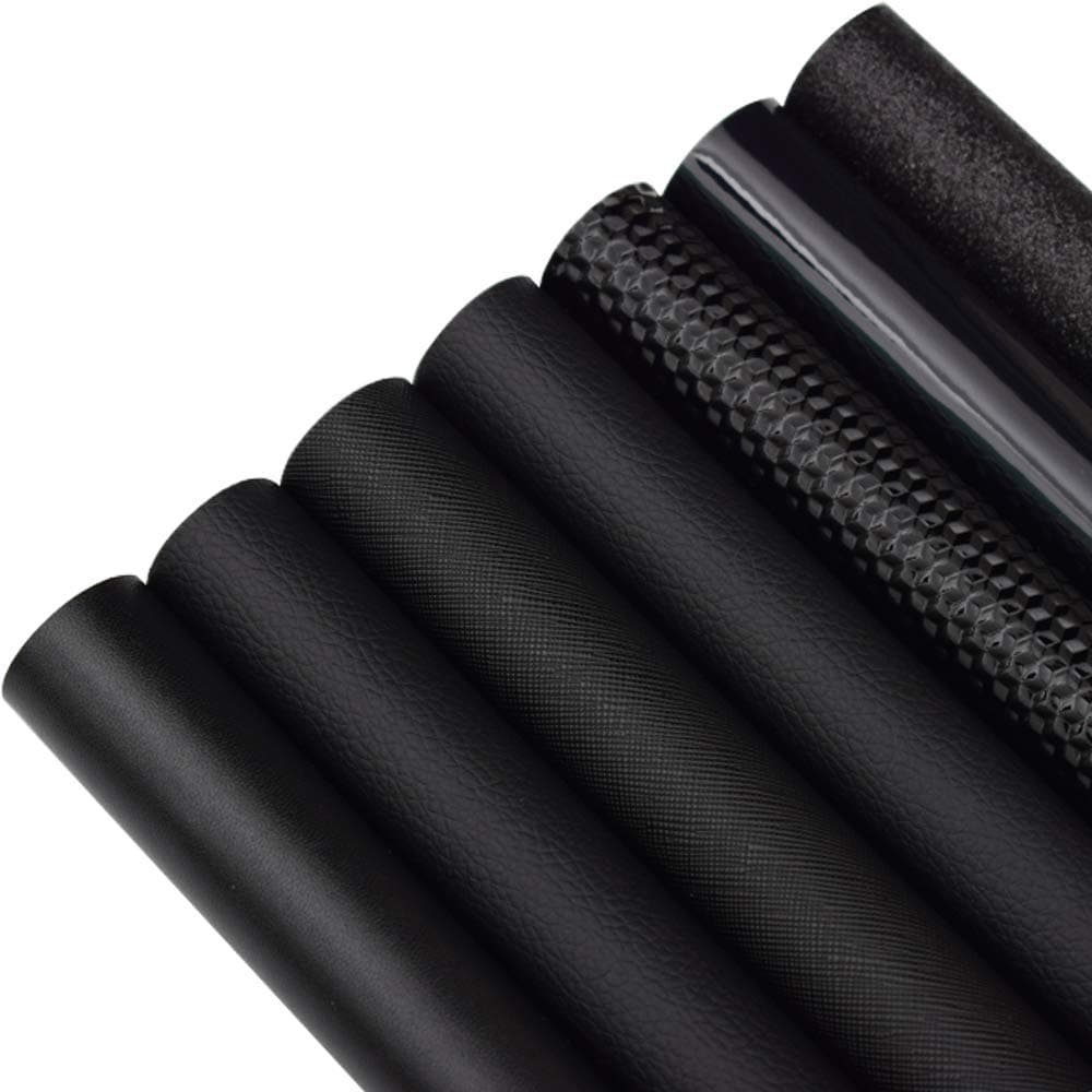 7PCS/Set Faux Leather Sheets 7.8"X 11.8", with Different Textures, Used to Make Crafts, Bows, Leather Earrings, Holiday Decorations (Black Series - 3)