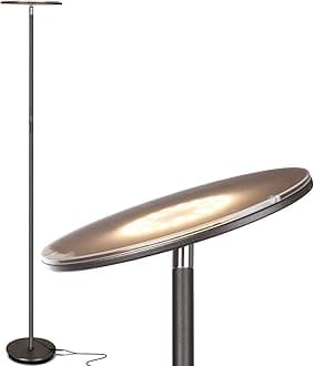 Brightech Sky Flux - The Very Bright LED Torchiere Floor Lamp, for Your Living Room & Office - Halogen Lamp Alternative with 3 Light Options Incl. Daylight - Dimmable Modern Uplight - Bronze