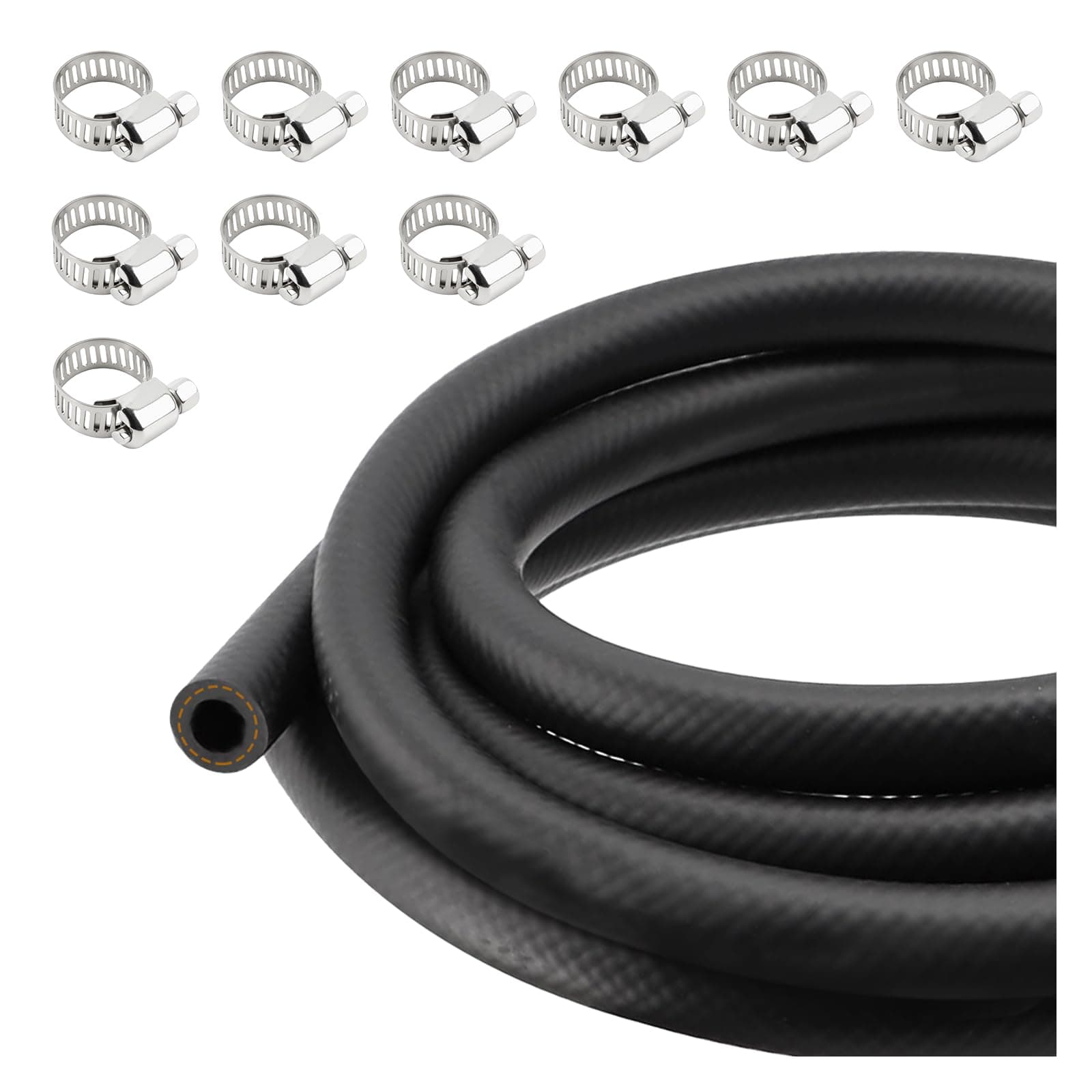 ID 5/16" 8mm Fuel Line Kit with 10 Adjustable Fuel Line Clamps,High Pressure 300PSI Fuels Hose for Transporting Diesel,Gasoline,NBR Rubber Gas Lines Hose for Car Fuels Systems