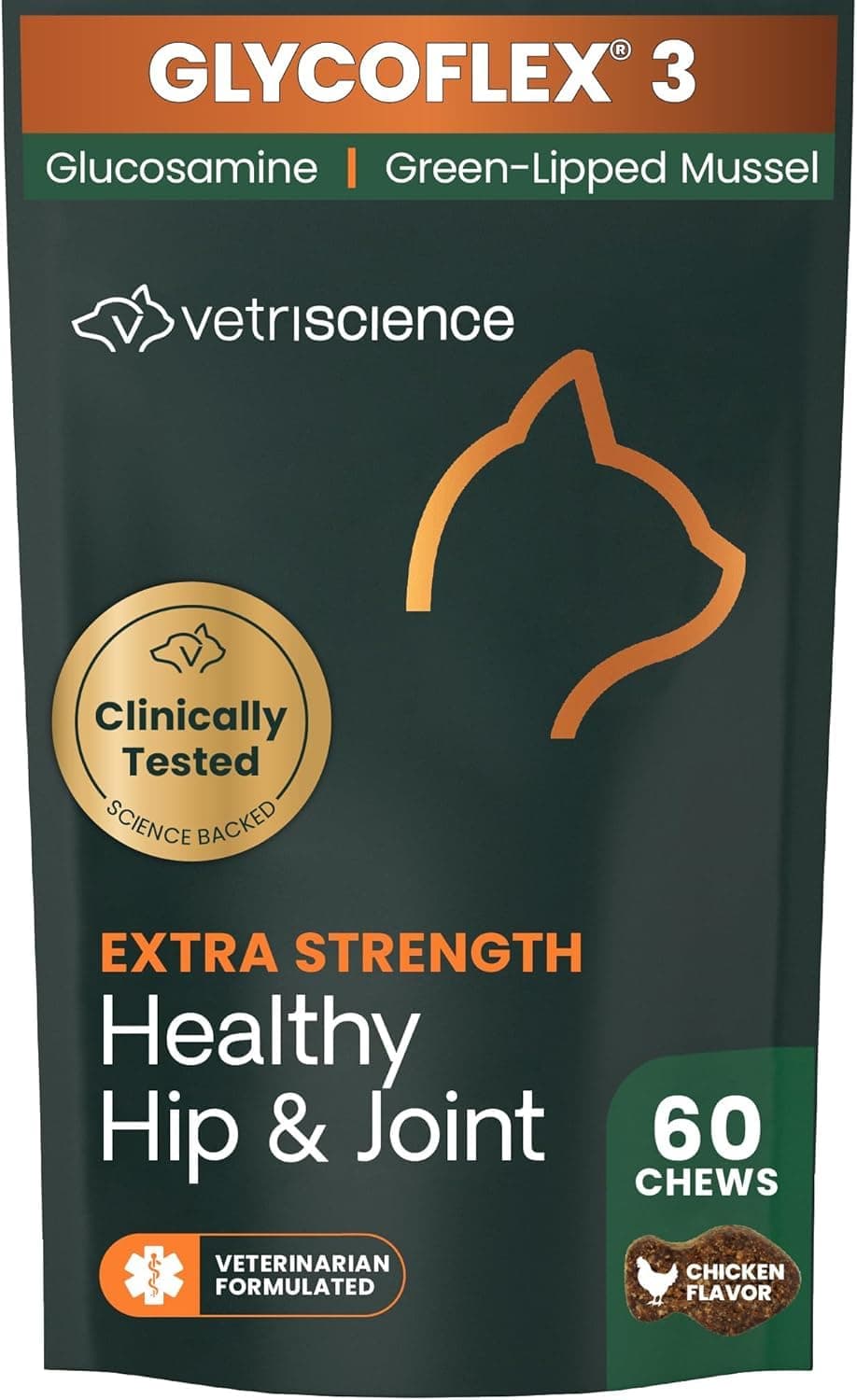 VETRISCIENCE Glycoflex 3 Maximum Strength Hip and Joint Supplement with Glucosamine for Cats - DMG, MSM & Green Lipped Mussel