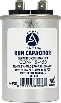 Appli Parts Condensador Capacitor de Marcha 15 Mfd uF (microfaradios) 370VAC o 450VAC CBB65 Universal Aire acondicionado y otras aplicaciones Redondo UL E476928 7.5cm Alto 4.1cm Ancho CON-15-450