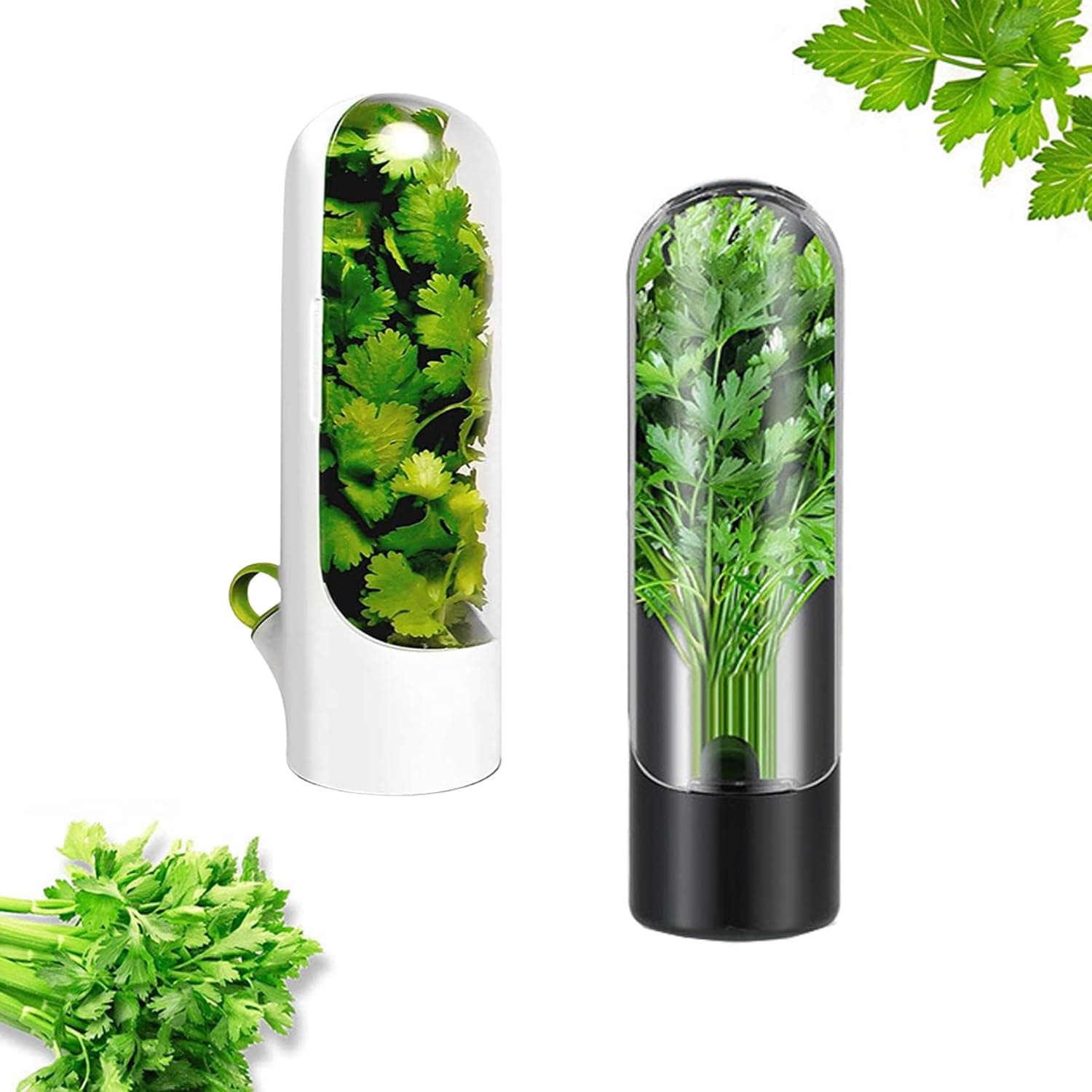 Vegetables Saver Herb Saver 2 Pcs Refrigerator Herb Keeper,Kitchen Fresh Herb Saver Keeper, Herb Storage Container for Cilantro, Mint, Parsley, Asparagus, Keeps Greens Fresh for 2-3 weeks