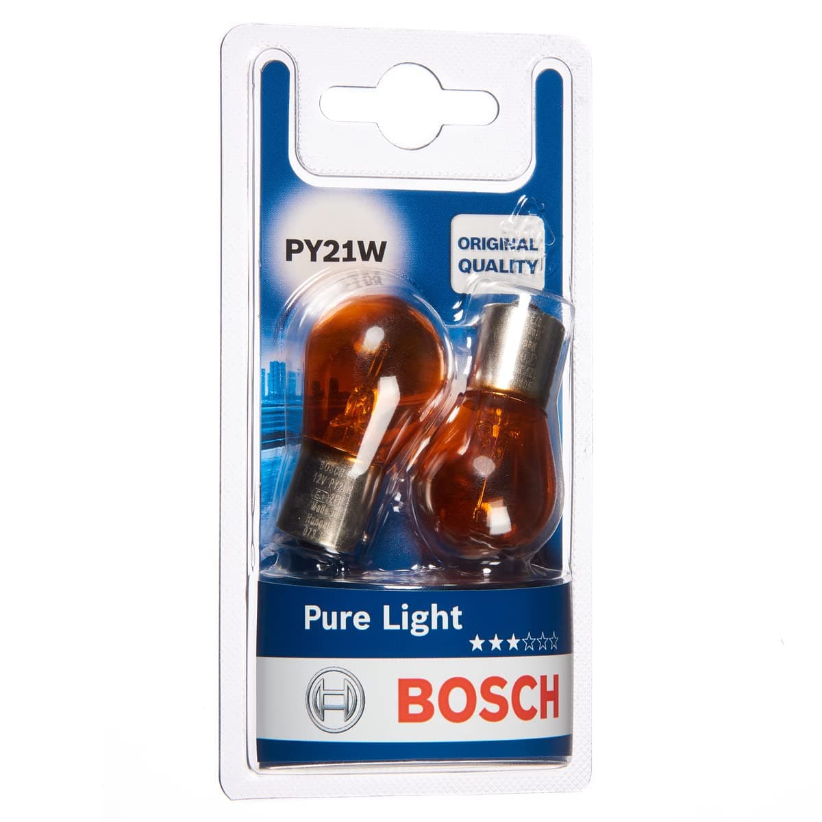 Bosch PY21W (581) Pure Light Halogen Headlight Bulbs, 12 V 21 W, Original Quality - Socket Type BAU15s - Pack of 2 Replacement Car Light Bulbs