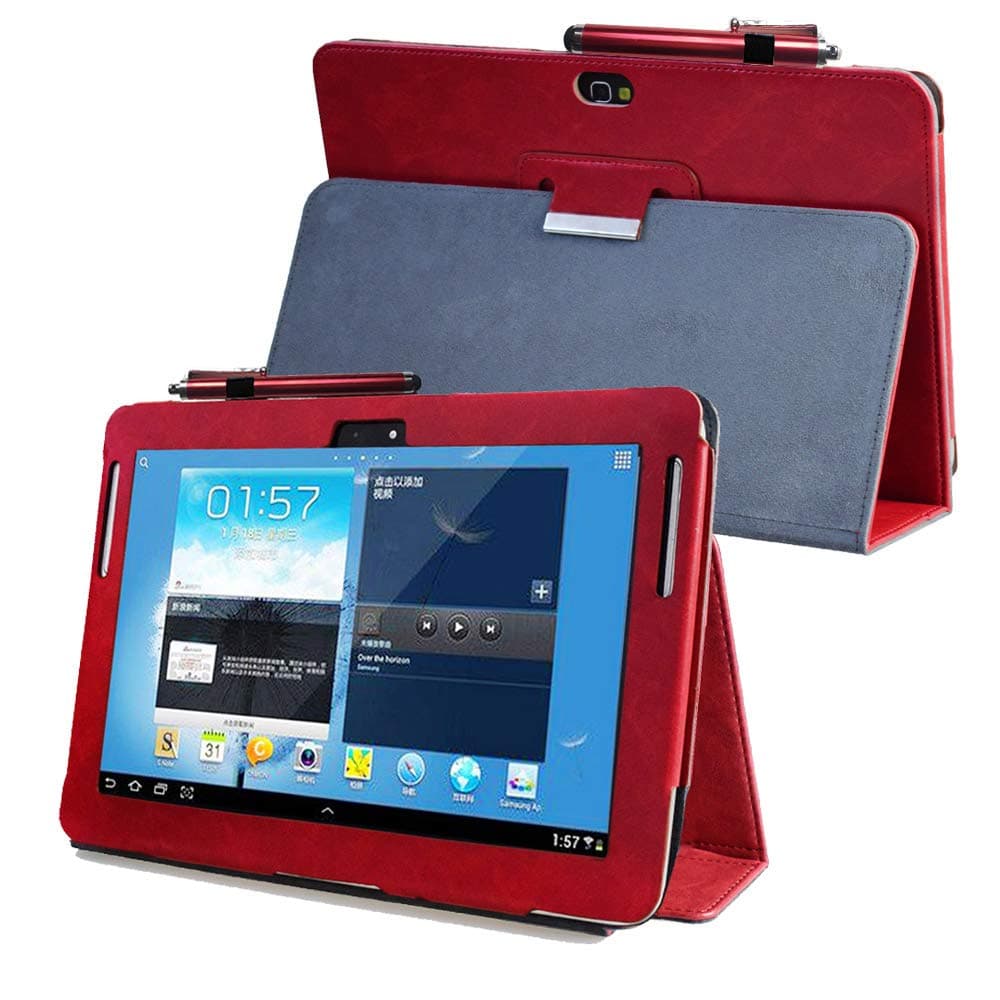 for Samsung Galaxy Note 10.1 (2012 Edition) GT N8013 N8000 Flip case Cover - SCH-I925 Folio Stand Back Book Cover for GT-N8010 N8005 N8020 Tablet pu Leather case (Red)