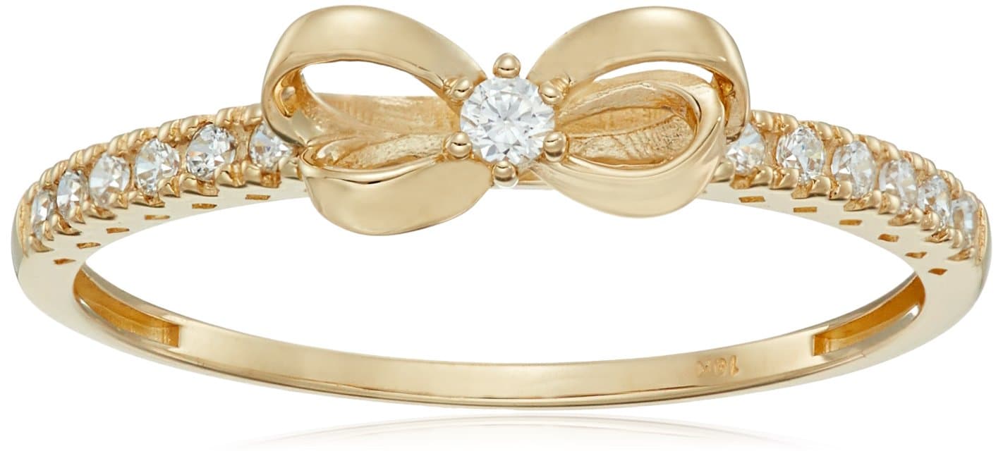 Amazon Essentials 10K Gold Dainty Bow Ring set with Round Cut Infinite Elements Zirconia