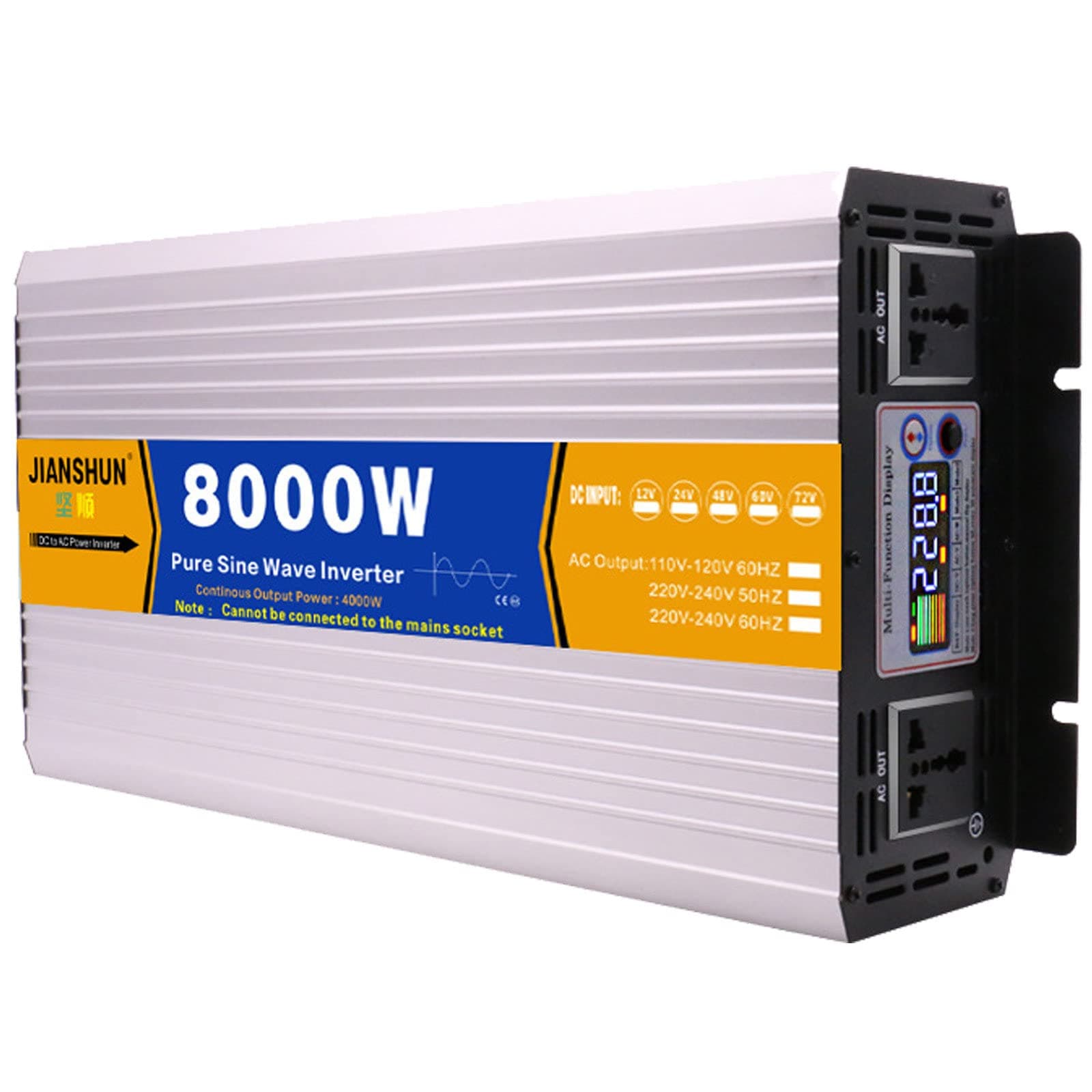 ELOMAS Inverter 12V 24V 48V to 110V 220V Pure Sine Wave 3000W 4000W 5000W 6000W 8000W Voltage Converter with LCD Display and Car Inverter Plug, 8000W-12Vto220V