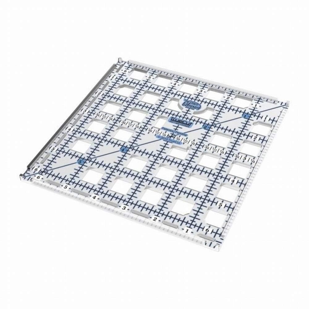 TrueCut Square 6.5" x 6.5" Quilting Ruler with Track and Guide for Straight Cuts - Innovative Quilting and Sewing Ruler for Accurate Fabric Cuts with 1/8th Measurements