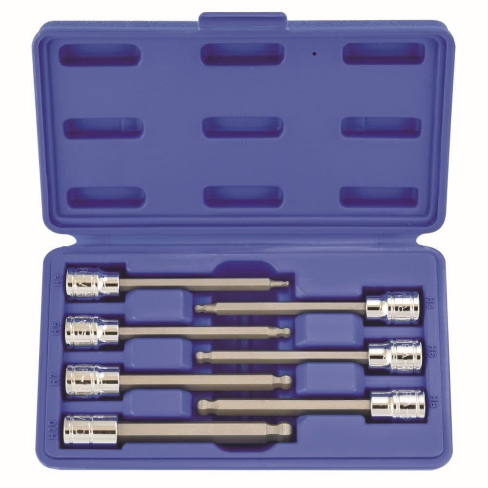 Domeiki Hex Ball Point End Socket Bit Set 7pc 3/8" Dr Extra Long 4.3" Allen Metric