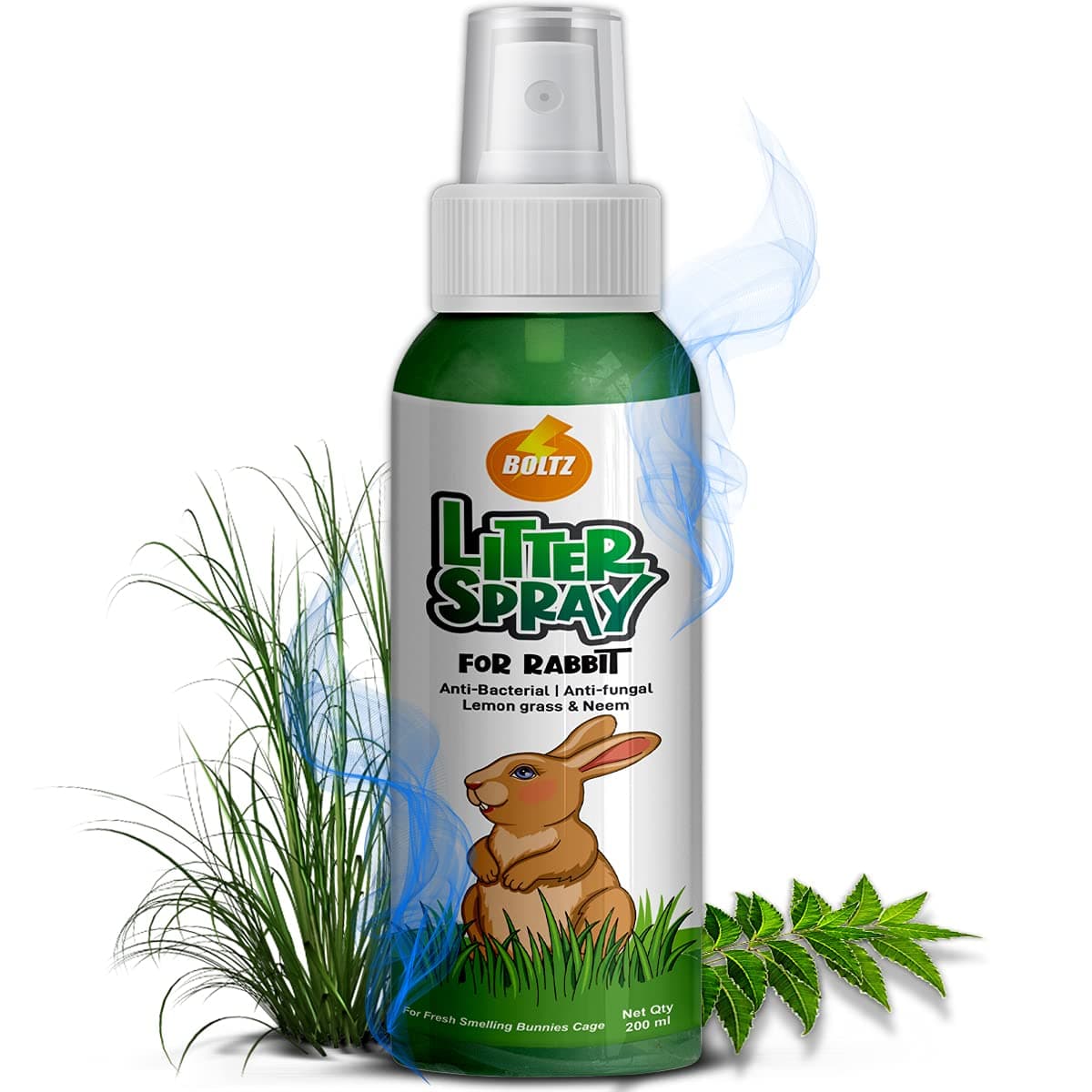 Boltz Rabbit Litter Spray with Lemon Grass and Neem, Medium, 200 ml, 1 Piece
