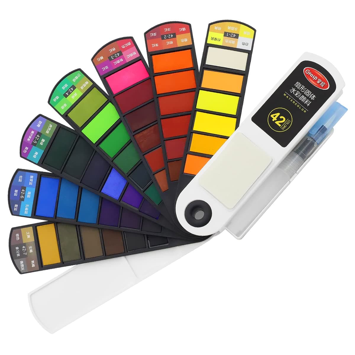 HASTHIP® 42 Colors Foldable Solid Watercolor Paint Set with Refillable Water Brush Pen and Absorbent Sponge, Watercolor Travel Set for Students Adults Beginners Artist, Black