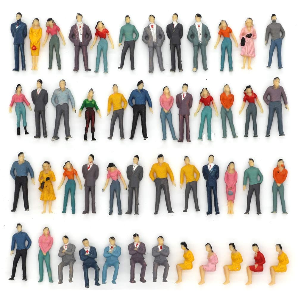 50pcs Building Model Trains Layout 1:50 Painted Figures O Scale Sitting and Standing People Assorted Pose