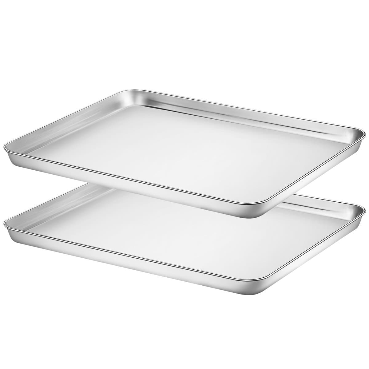 Baking Sheets Set of 2, HKJ Chef Cookie Sheets 2 Pieces & Stainless Steel Baking Pans & Toaster Oven Tray Pans, Rectangle Size 16 x 12 x 1 inch, Non Toxic & Healthy & Easy to Clean