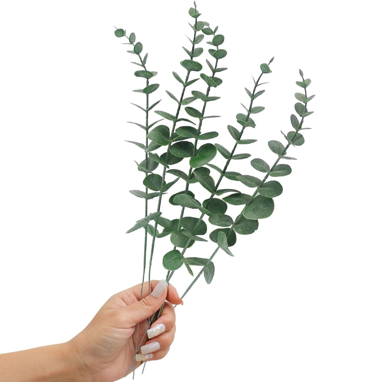 Tinsow (Green) - 5 Pcs Real Touch Leaf Artificial Eucalyptus Stem Faux Eucalyptuses Wedding Bouquet Centrepiece Home Decor (Green)