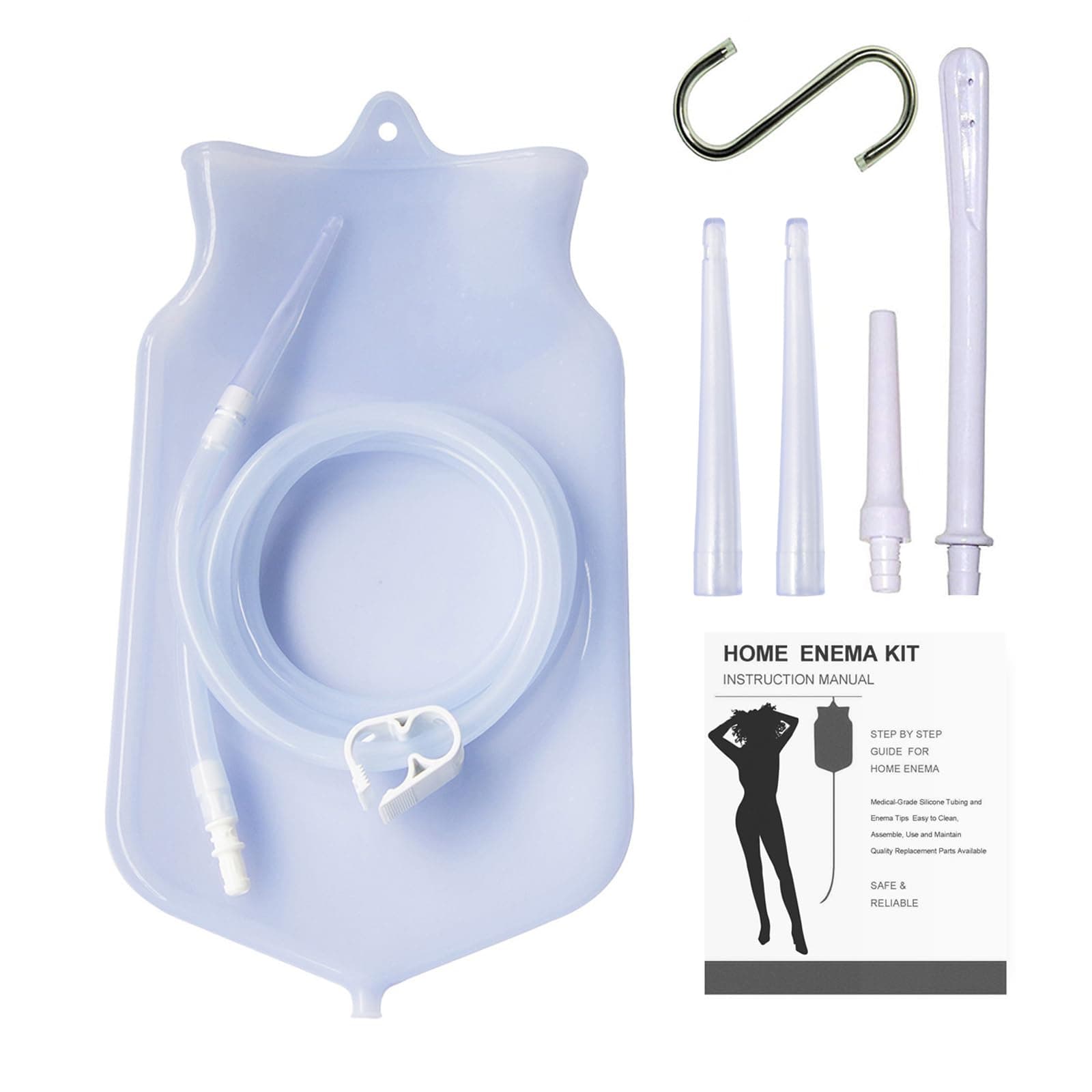 Enema Bag Kit for Colon Cleansing, 2 Quart Open Top Enema Bag with Silicone Hose - Reusable Home Coffee Water Colon Cleansing Enema Kit