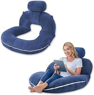INSEN Reading Pillow, Back Pillow for Sitting in Bed and Couch, Gaming Pillow for Adults, Sit Up Support for Bed (Navy Blue, Upgraded)
