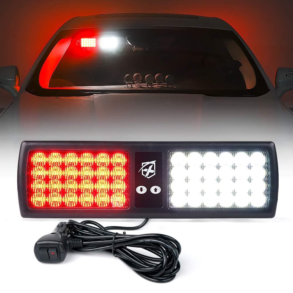 White Red 48LED Visor Strobe Flashing Lights Sunshield Hazard Warning Light for Law Enforcement Emergency Vehicles Trucks