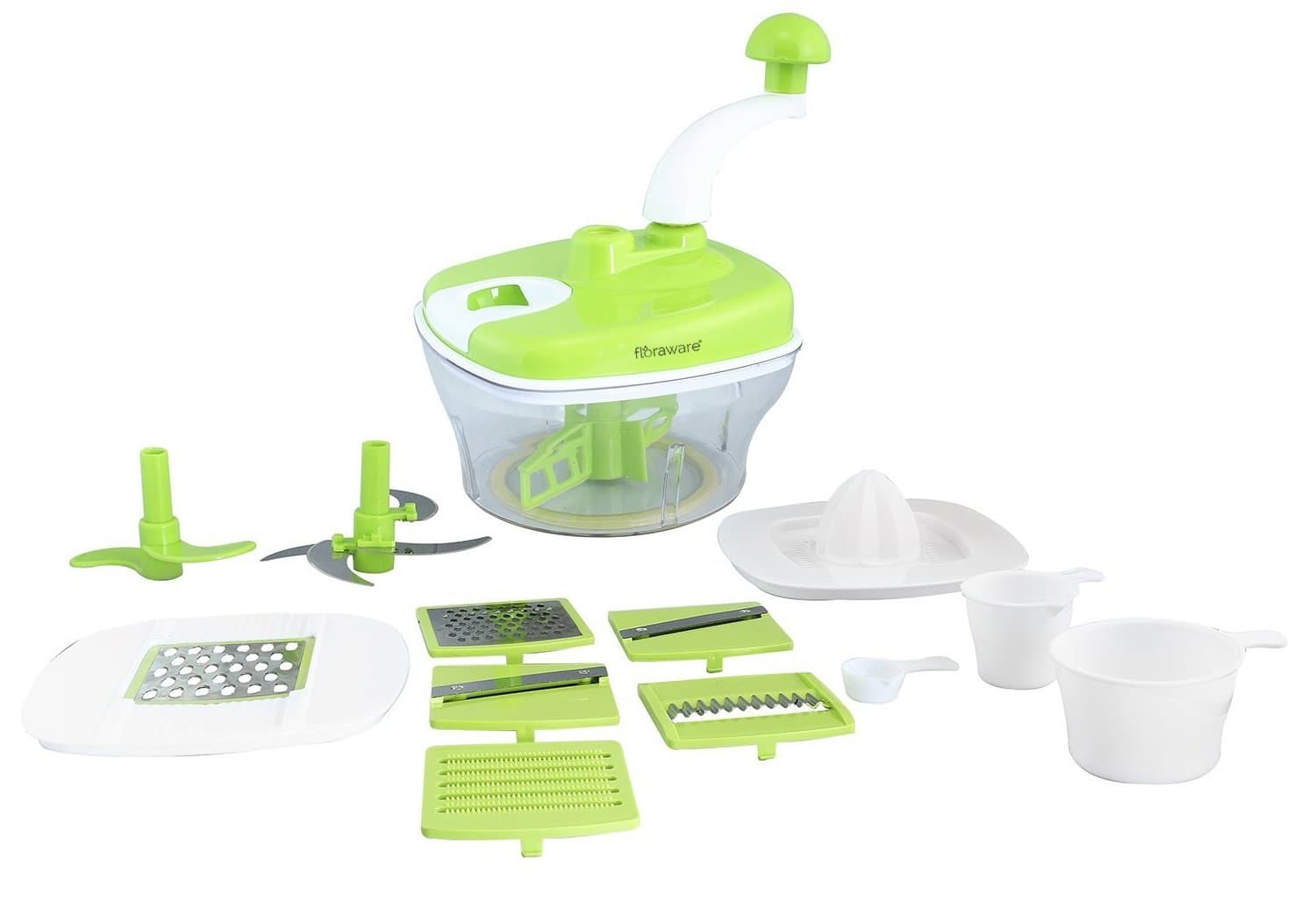 Chefzone Manual Food Processor - Chopper, Blender, Atta Maker, Dough Kneader, 14 Pieces (Green)