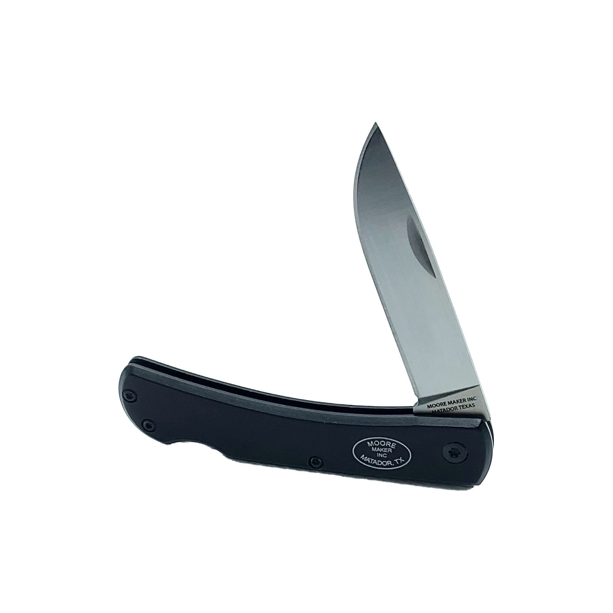 Moore Maker Inc. - 1106CSS - Black Anodized Aluminum Lockback Clip Knife - 3 1/2"