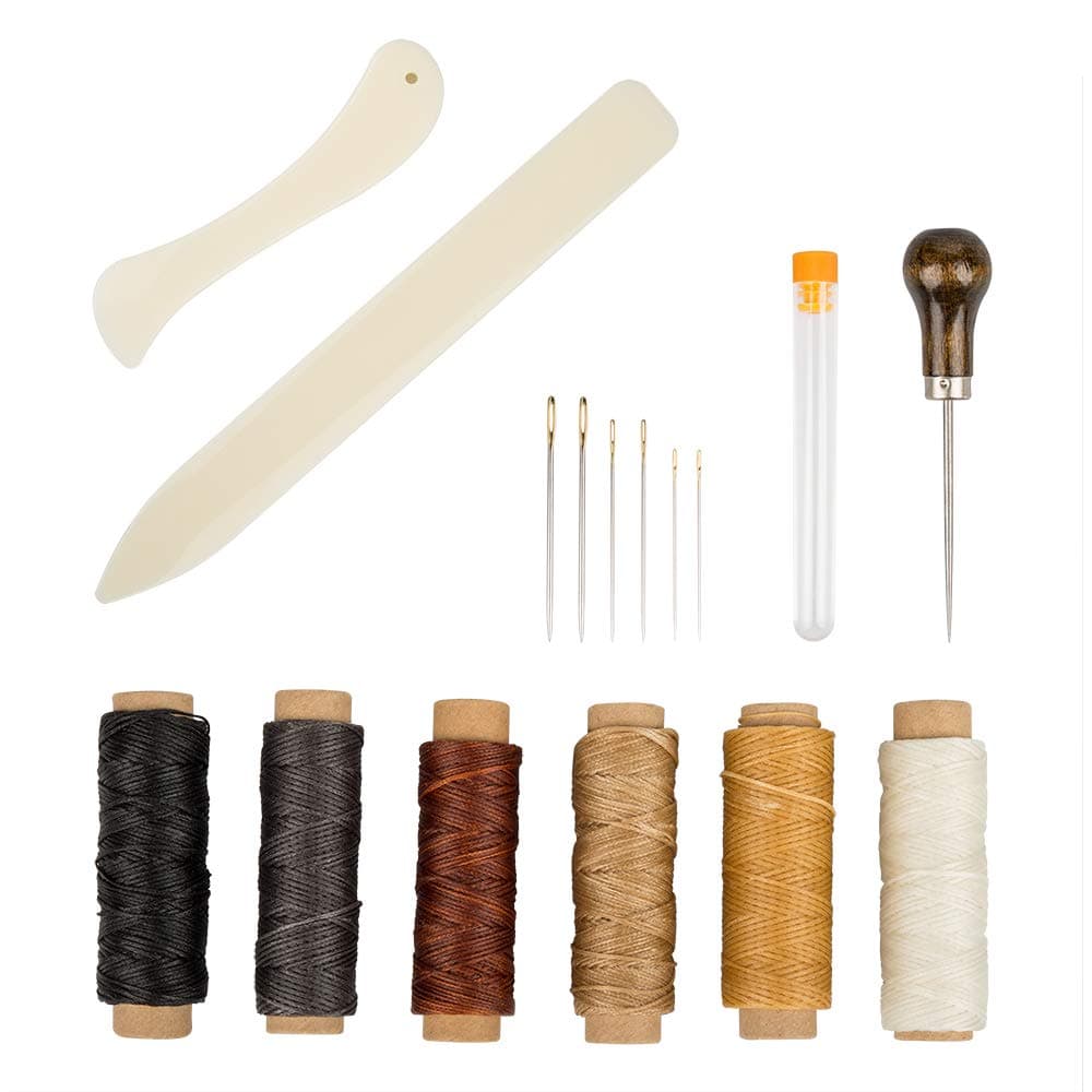 Set of 16 Bookbinding Tools, findTop Bone Folder Creaser Waxed Linen Thread Wood Handle Awl Large-Eye Needles for Handmade DIY Bookbinding Crafts and Sewing Supplies
