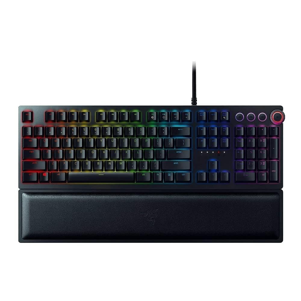 RAZER HUNTSMAN ELITE: Opto-Mechanical Switch - Multi-Functional Digital Dial & Media Keys - Leatherette Wrist Rest - 4-Side Underglow - Gaming Keyboard (Renewed)