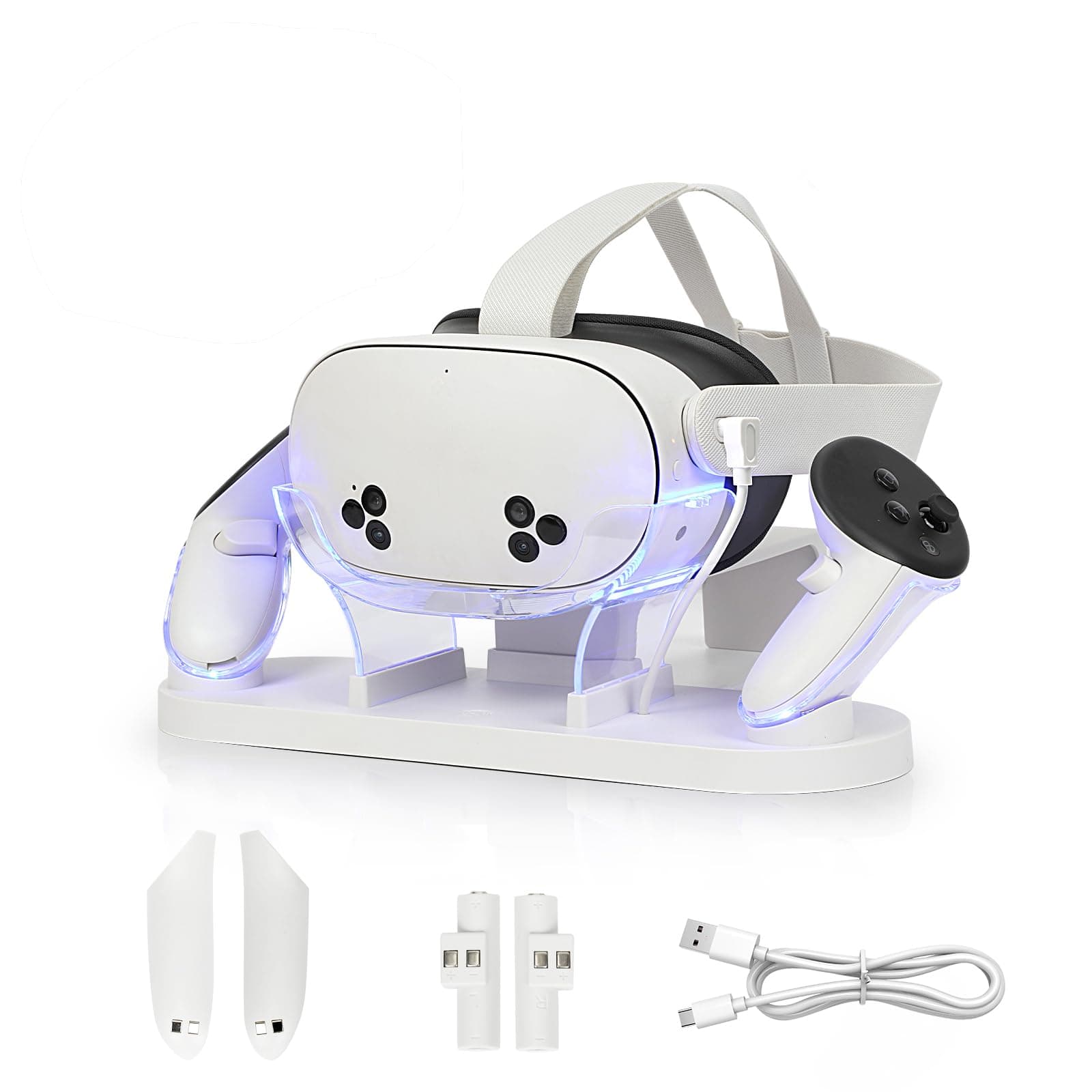 Charging Dock for MetaQuest 3S/Quest 3, Fast Charging Dock with LED Indicator, Charging Dock Station with USB-C Fast Charging for VR Console and Touch Controller (White)