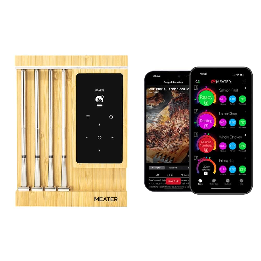 - MEATER Pro XL: Wireless Smart Meat Thermometer | 4 Multi-Sensor Probes | Bluetooth & WiFi | 1000°F Heat Resistance | Certified Accuracy for BBQ, Oven, Grill, Smoker, Air Fryer, Deep Fryer, Sous Vide