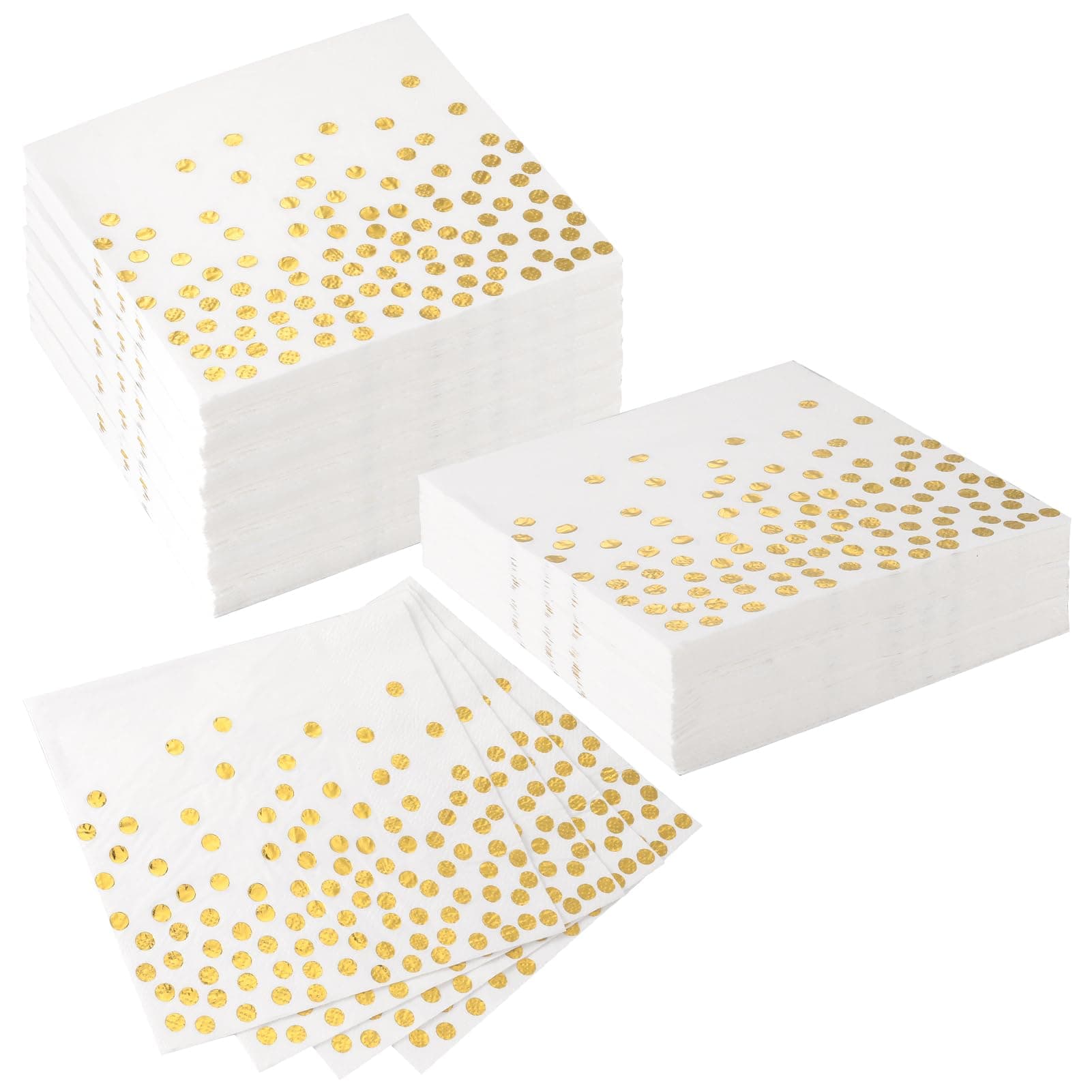 60 PCS White and Gold Dot Napkins, 33 x 33 cm Disposable Serviettes Napkins Birthday Party Napkins Cocktail Napkins for Weddings, Baby Shower Parties