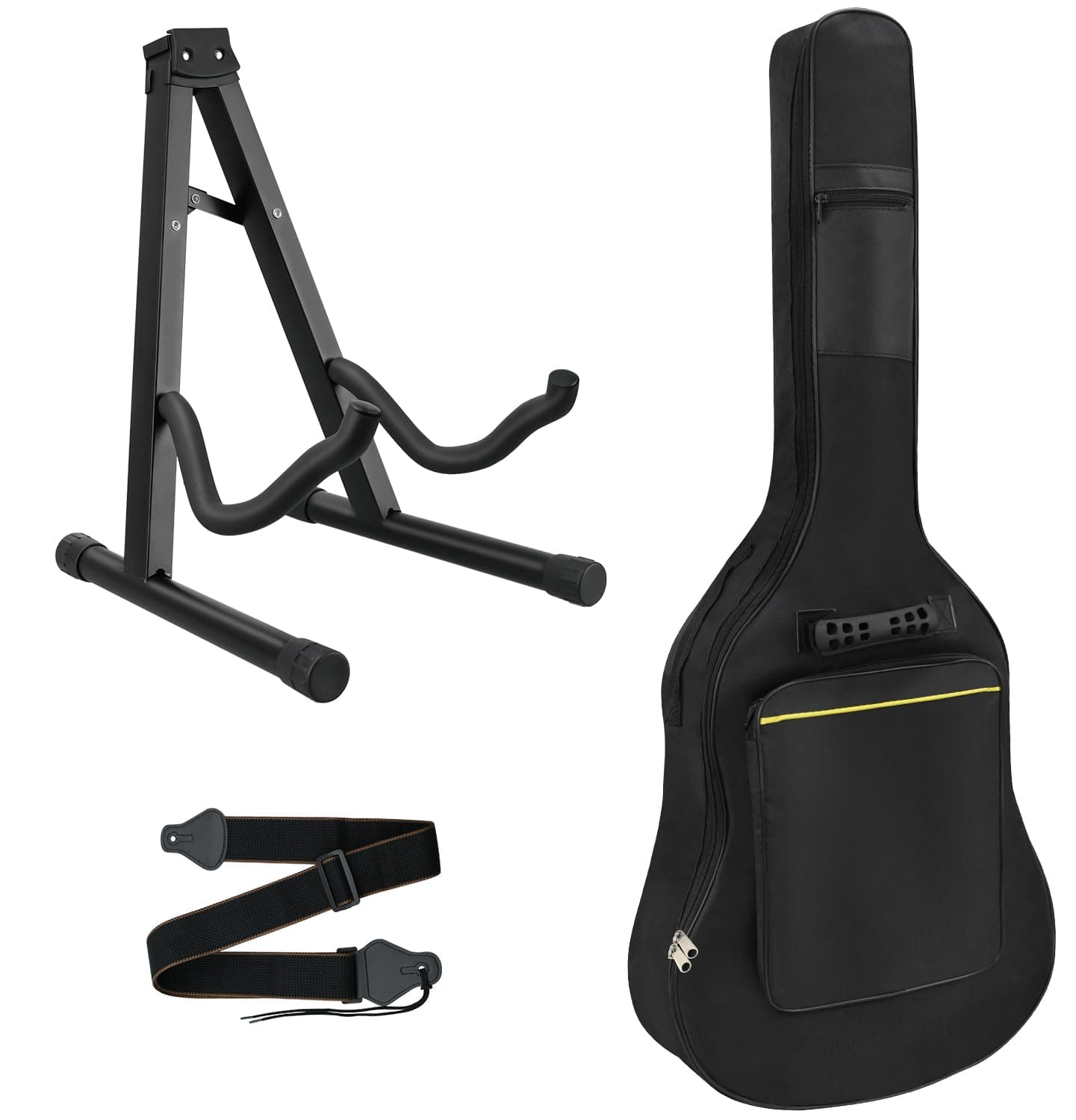 Mdvora 3pcs Guitar Accessories Kit - Gig Bag, Folding Stand, Adjustable Strap for Acoustic, Classical, Bass Guitar
