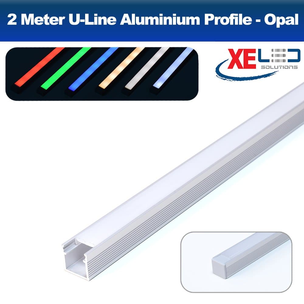 2 Meter U-Line Aluminium Profile with Opal Diffuser for Flexible LED Strip Lighting