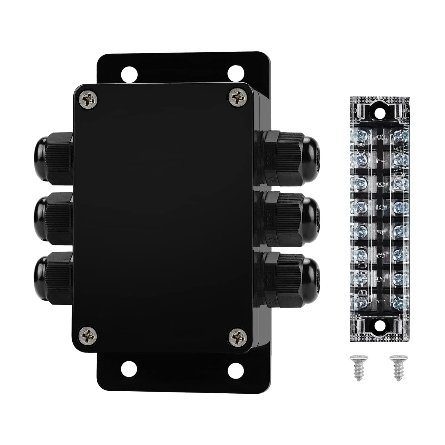 ABS IP67 Waterproof Dustproof Electrical Junction Box, with 15A 600V Barrier Terminal Cable Connector, 3 in/3 Out Power Junction Box（3.93 * 2.67 * 1.96in）