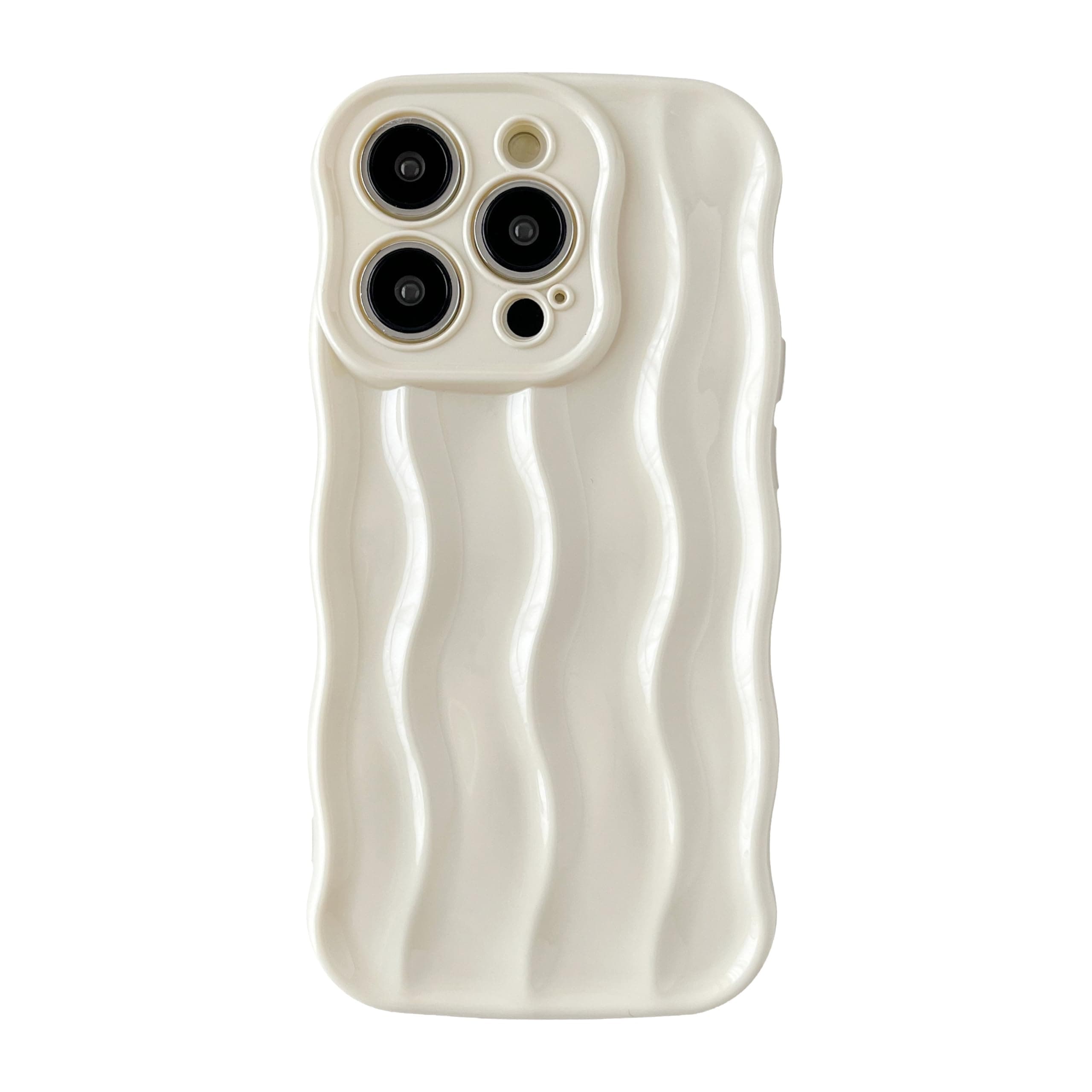 CaseativeWater Ripple Pattern Curly Wave Frame Soft Compatible with iPhone Case (White,iPhone 14 Pro)