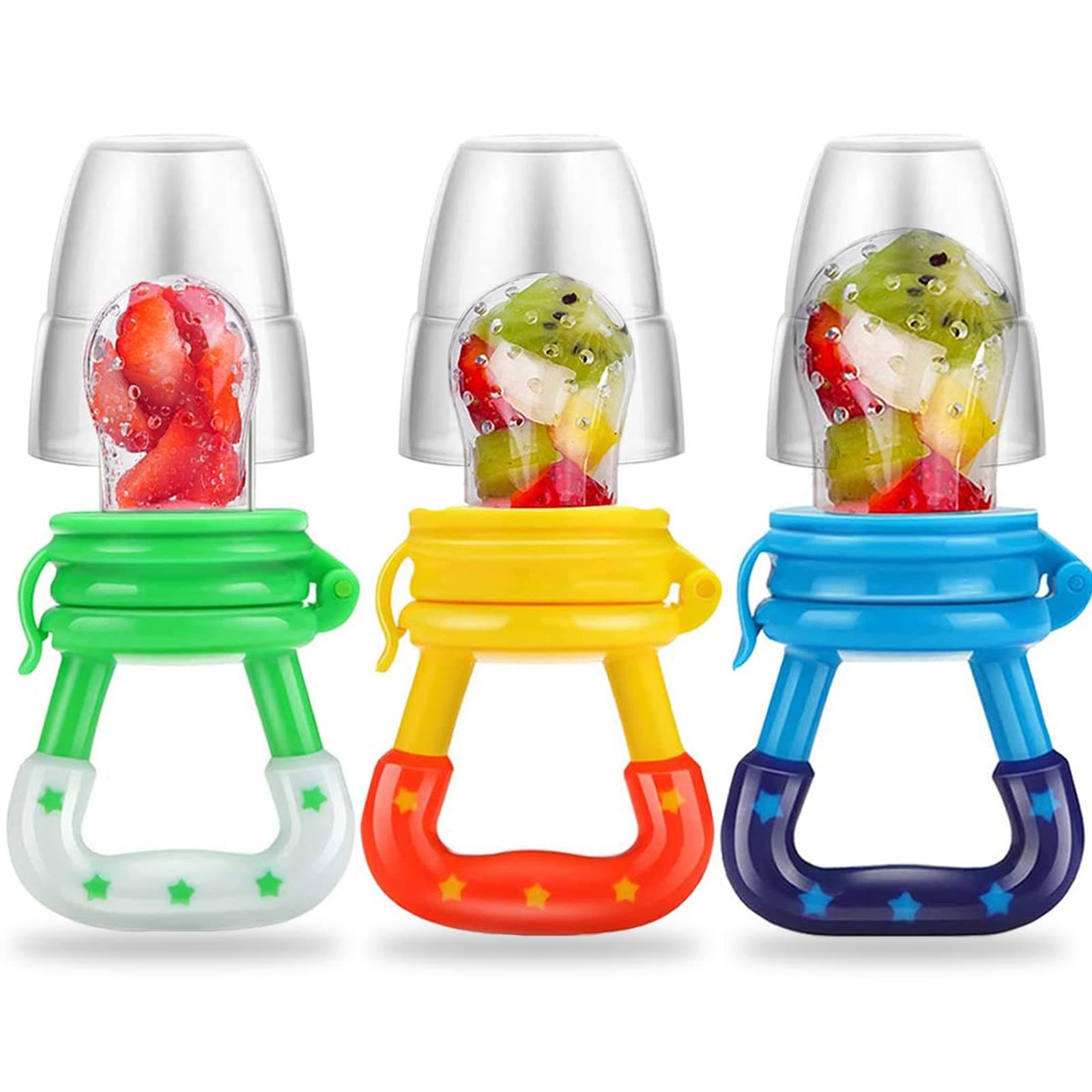 Wendergo Teething Dummy Baby Fruit Feeder Pacifier Weaning Dummies Set Silicone Food Feeders for Babies Infants Toddlers 3 Different Sizes Teething Toy Teether in Appetite Stimulating Colours