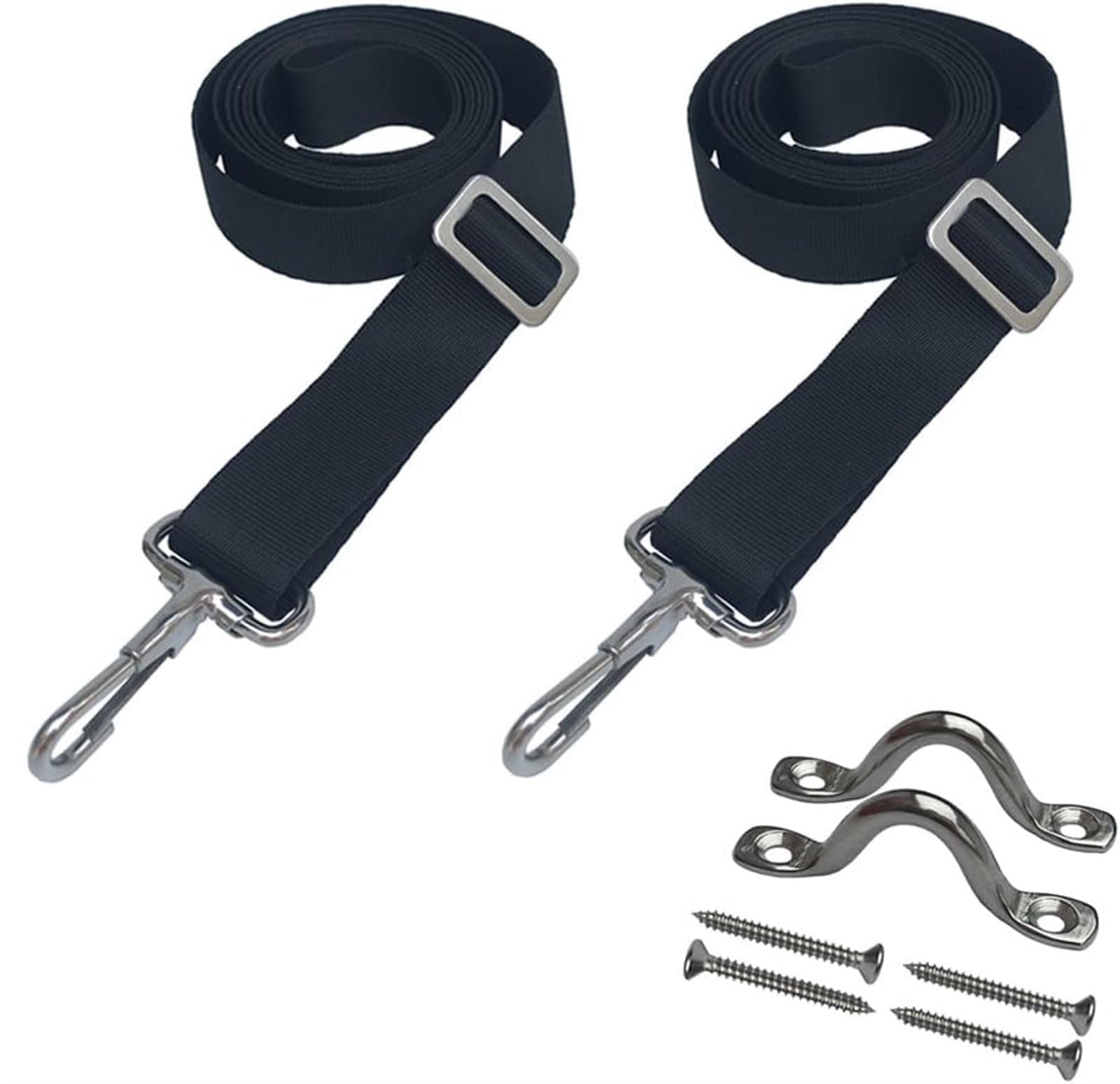THE WHITE SHOP 2 PCS Adjustable Bimini Top Straps with Loops + Eye Straps - 28"~60" Stainless Steel Boat Awning Hardware Marine & Awning Webbing Straps with Loops + Eye Straps - Boat Awning Hardware
