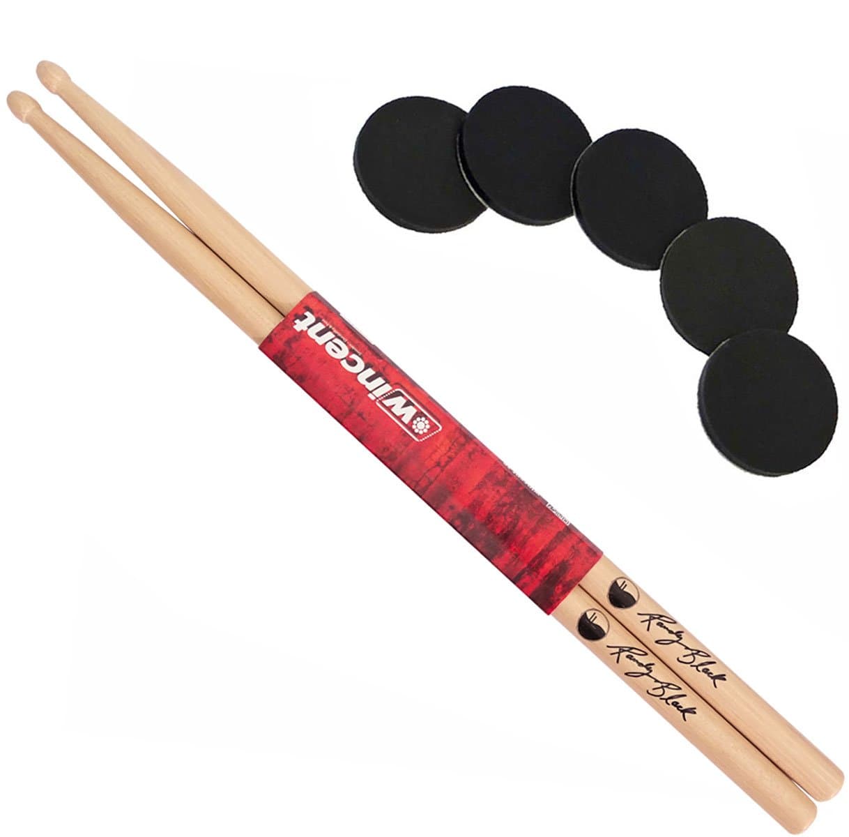 WincentRandy Black Signature Drumsticks + Keepdrum Damper Pads