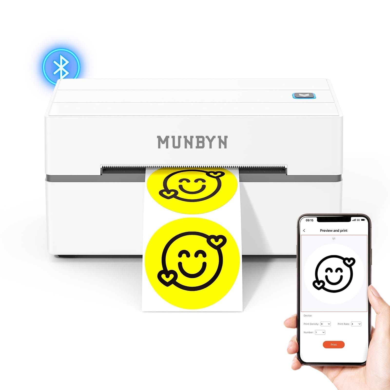 MUNBYN Bluetooth Thermal Label Printer, 130B Wireless 4x6 Shipping Label Printer for Shipping Packages Small Business Office or Home, Compatible with iPhone Android iPad Windows macOS Chrome Etsy eBay